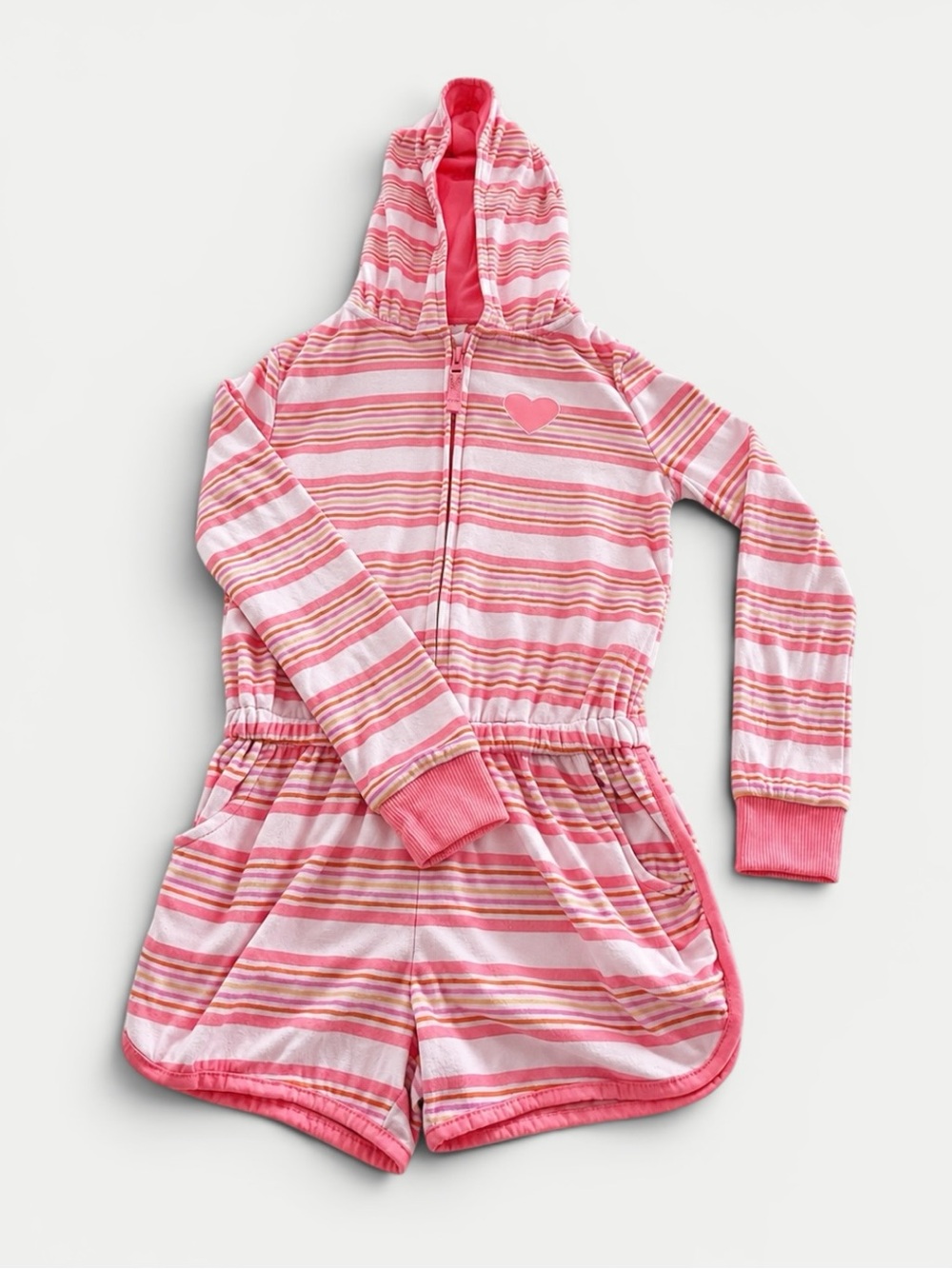 Cat & Jack Girls Hooded Romper Cover-Up Pink Stripe Size 6/6x